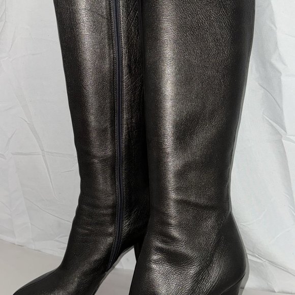 38.5/8❤️ PRADA Metallic Gray Over The Knee High Heel Leather Boots ITALY OTK - Picture 8 of 8